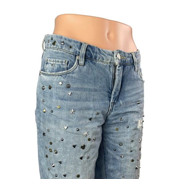 Blank NYC Women's Blue Studded Distressed Straight Leg Girlfriend Denim Jeans 27 - Picture 4 of 7